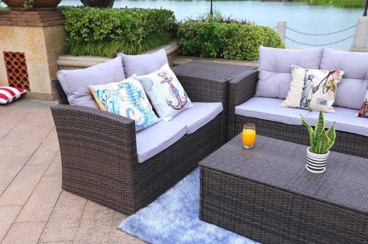 Brown 6-Piece Patio Conversation Set with Cushions
