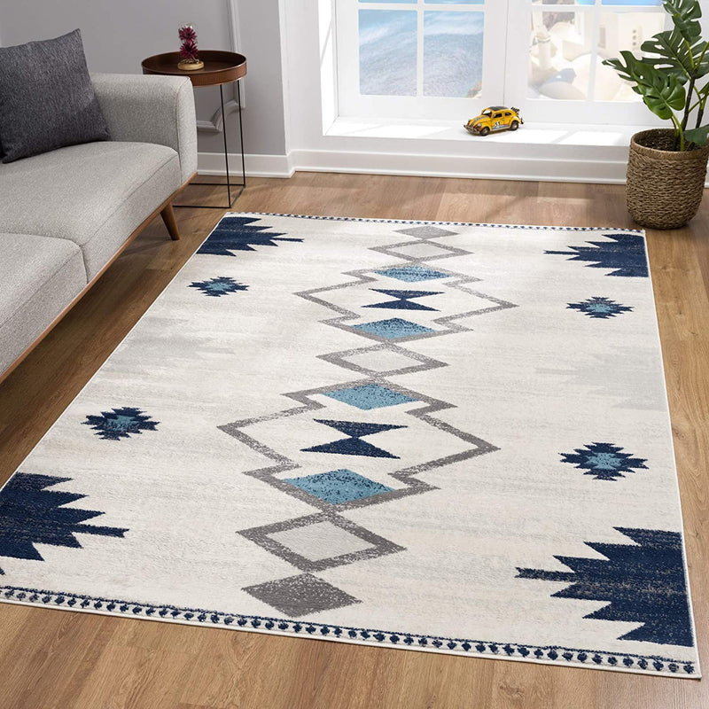 8’ x 10’ Navy and Ivory Tribal Pattern Area Rug