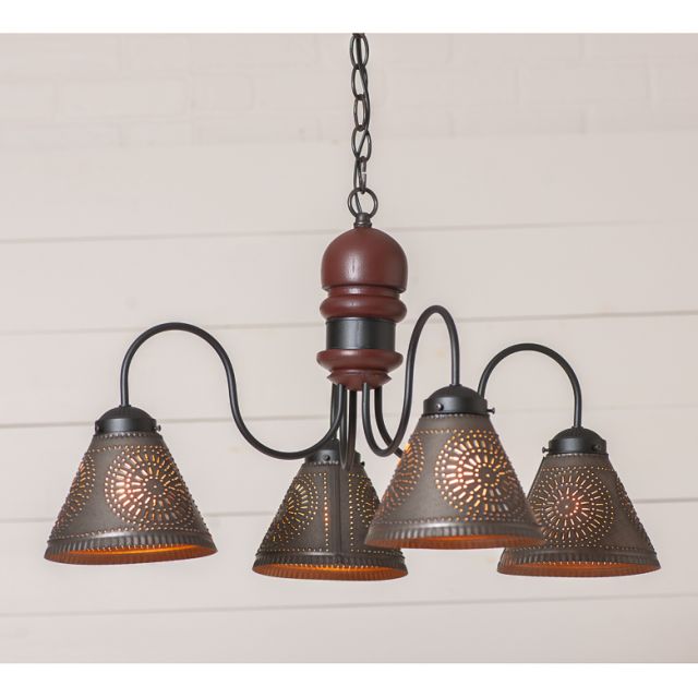 4-Arm Cambridge Wood Chandelier in Rustic Red