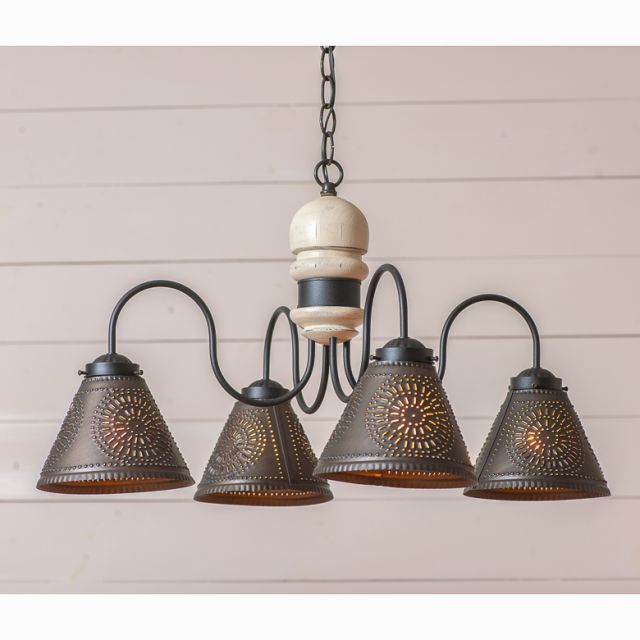 4-Arm Cambridge Wood Chandelier in Rustic White