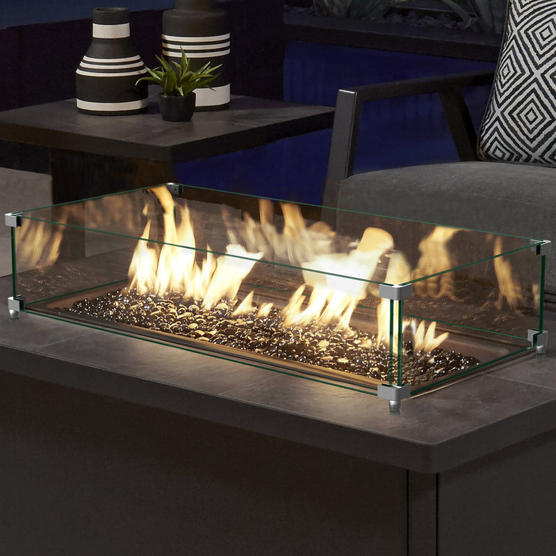 Rectangular Glass Fire Pit Flame Protector 30"