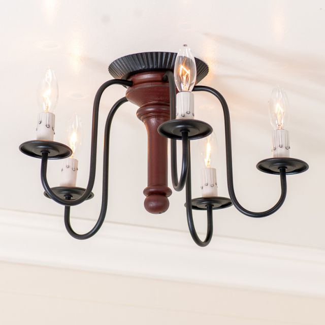 5-Light Berkshire Semi-Flush Mount Wood Ceiling Light in Rustic Red