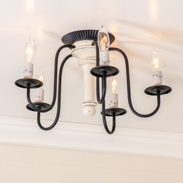 5-Light Berkshire Semi-Flush Mount Wood Ceiling Light in Rustic White