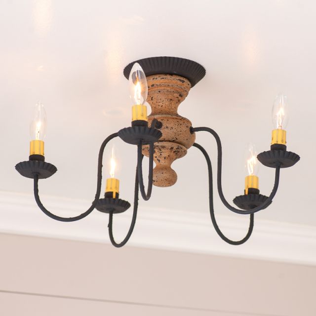 5-Light Thorndale Semi-Flush Mount Wood Ceiling Light in Hartford Buttermilk