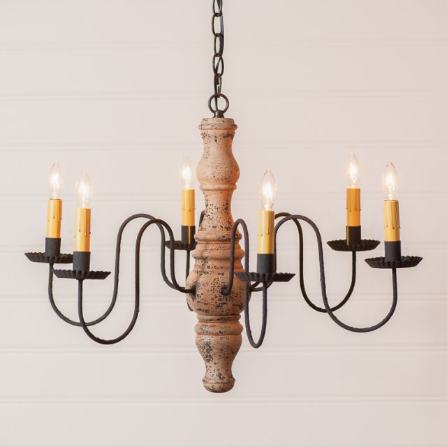 6-Arm Gettysburg Wood Chandelier in Hartford Buttermilk