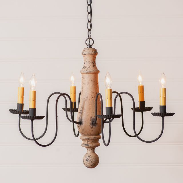 6-Arm Manassas Wood Chandelier in Hartford Buttermilk
