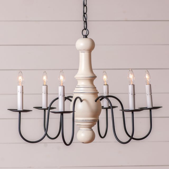 6-Arm Maple Glenn Wood Chandelier in Rustic White