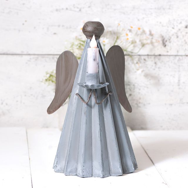 Angel Candle Holder in Weathered Zinc