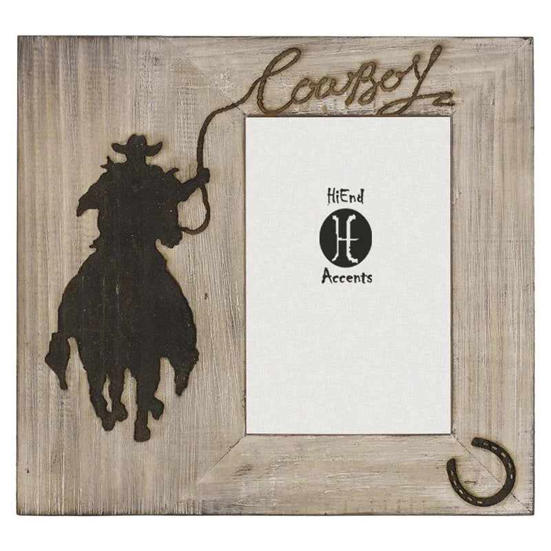 DISTRESSED WOODEN COWBOY PICTURE FRAME