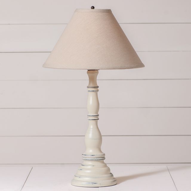 Davenport Wood Table Lamp in Rustic White with Ivory Linen Shade