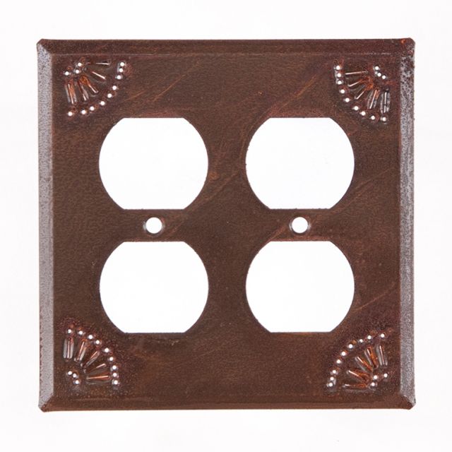 Double Outlet Cover with Chisel in Rustic Tin
