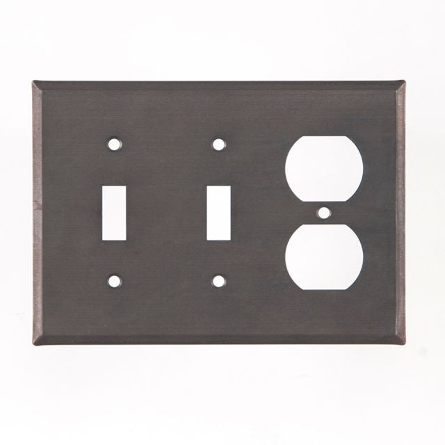 Double Switch and Outlet Cover Unpierced in Blackened Tin