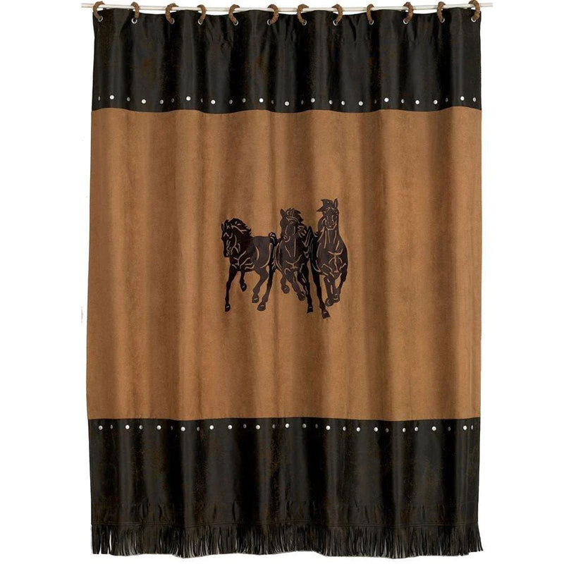 EMBROIDERED 3-HORSE SHOWER CURTAIN