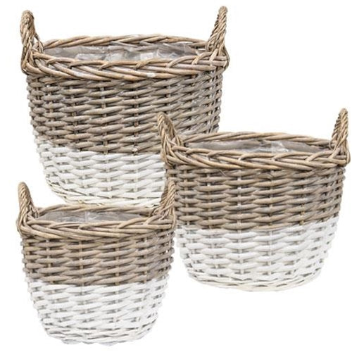 White Dipped Willow Gathering Basket Planters (Set of 3)