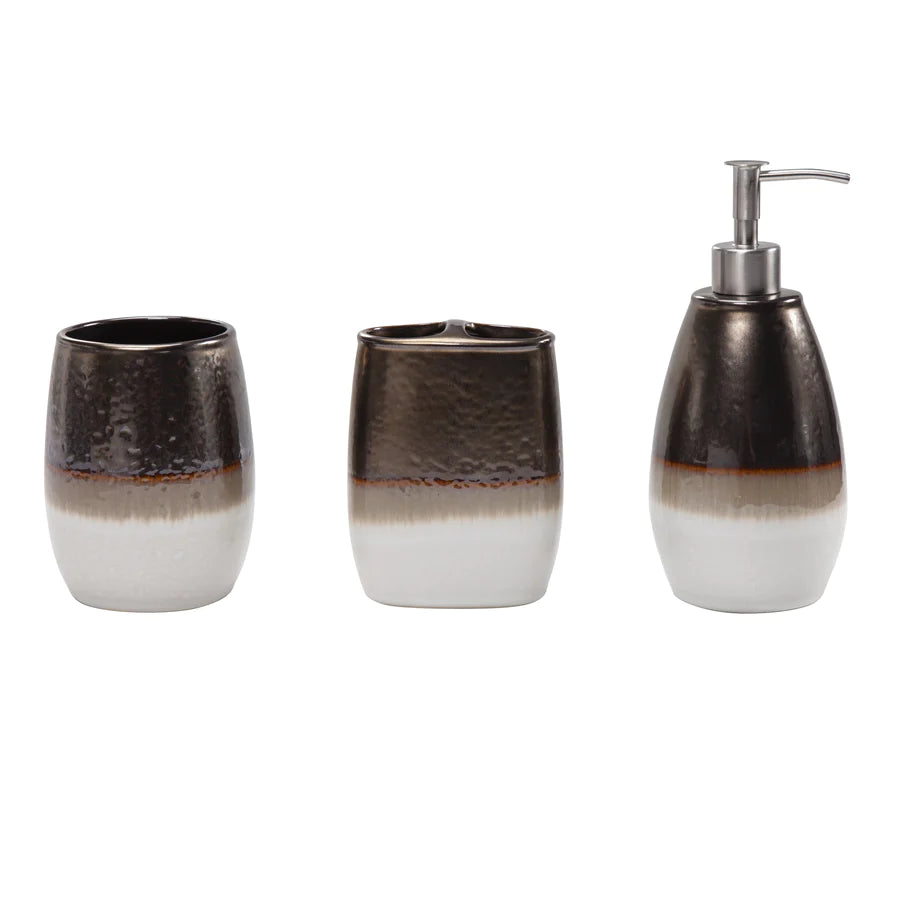 GILDED STONEWARE 3PC COUNTERTOP BATHROOM SET