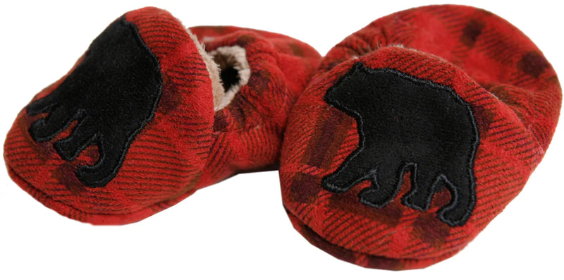 Red Plaid Bear Baby Booties