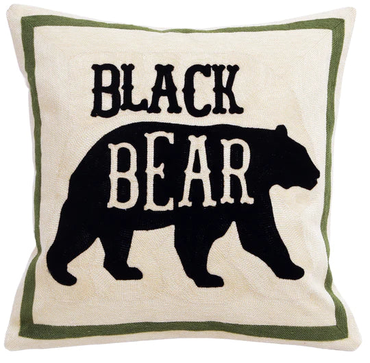 Black Bear Chain Stitch Pillow