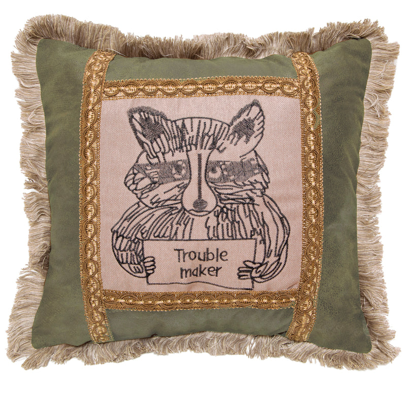 Trouble Raccoon Throw Pillow