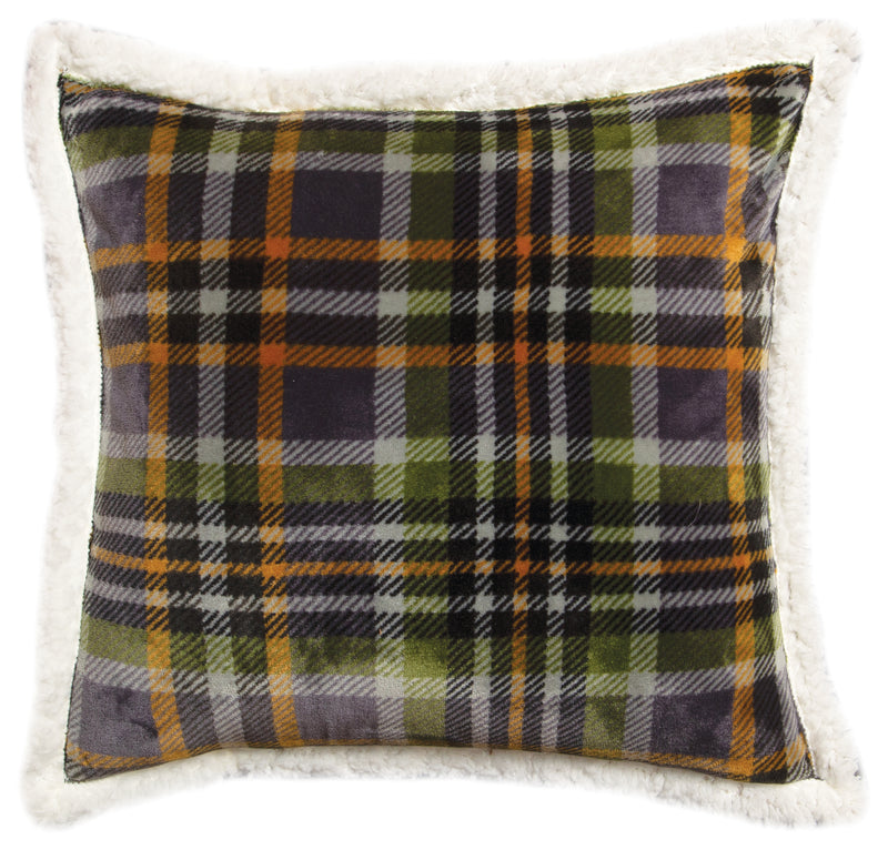 Grey Plaid Sherpa Throw Pillow