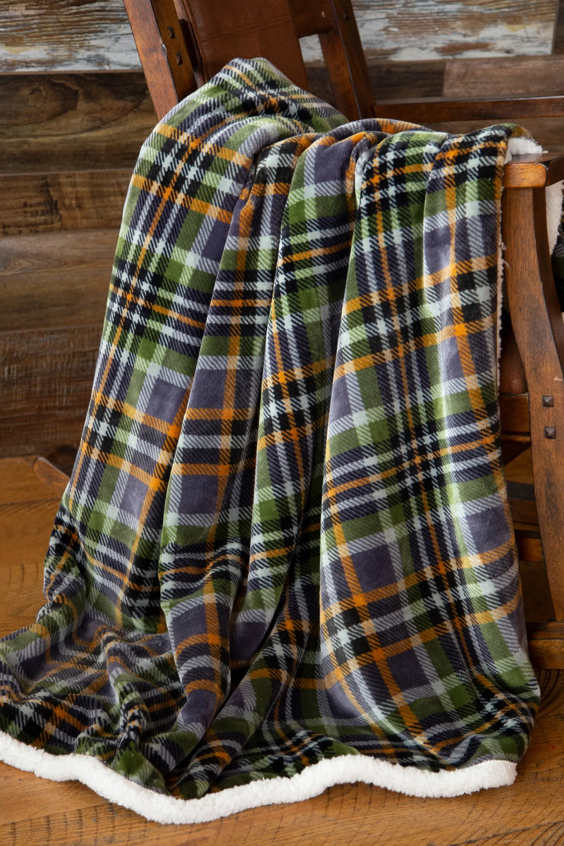 Grey Plaid Sherpa Throw Blanket