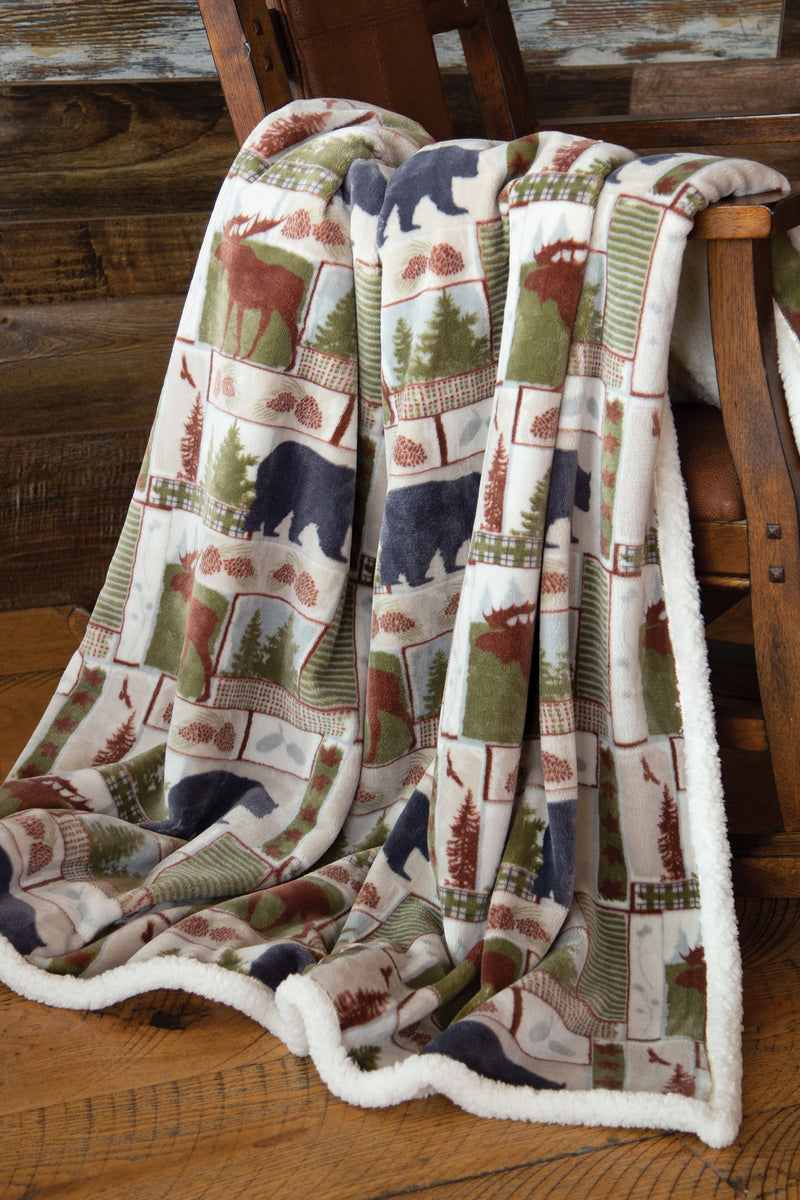 Vintage Lodge Sherpa Throw Blanket
