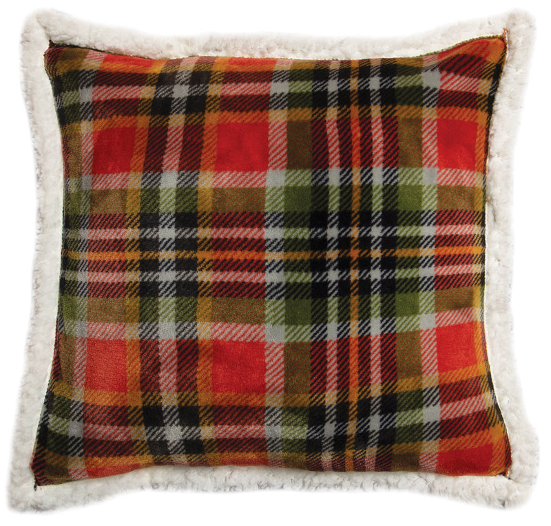 Rust & Sage Plaid Sherpa Throw Pillow