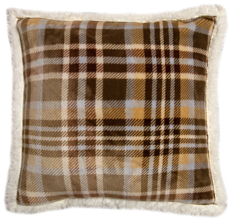 Tan Plaid Sherpa Throw Pillow