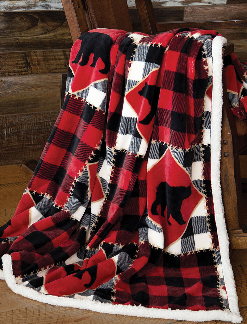 Lumberjack Bear Sherpa Throw Blanket