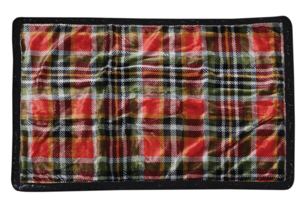 Rust and Sage Plaid Black Sherpa Dog Blanket