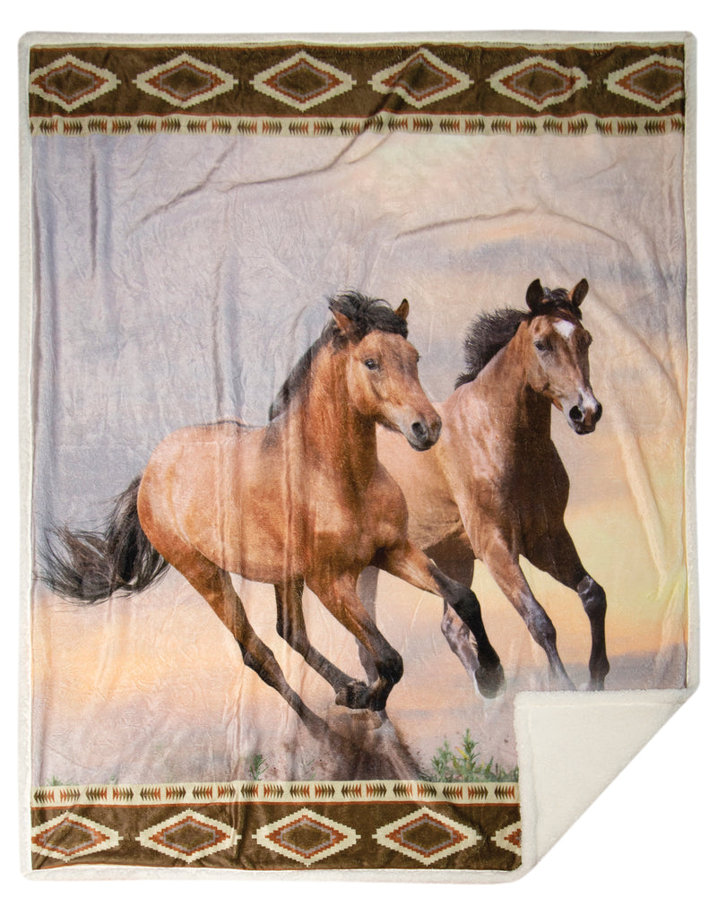Wild Horses Plush Sherpa Throw