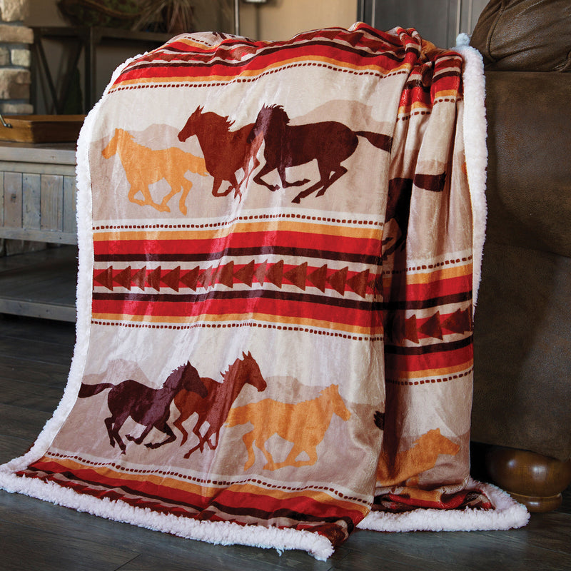 Wrangler Running Horse Country Sherpa Fleece Throw Blanket