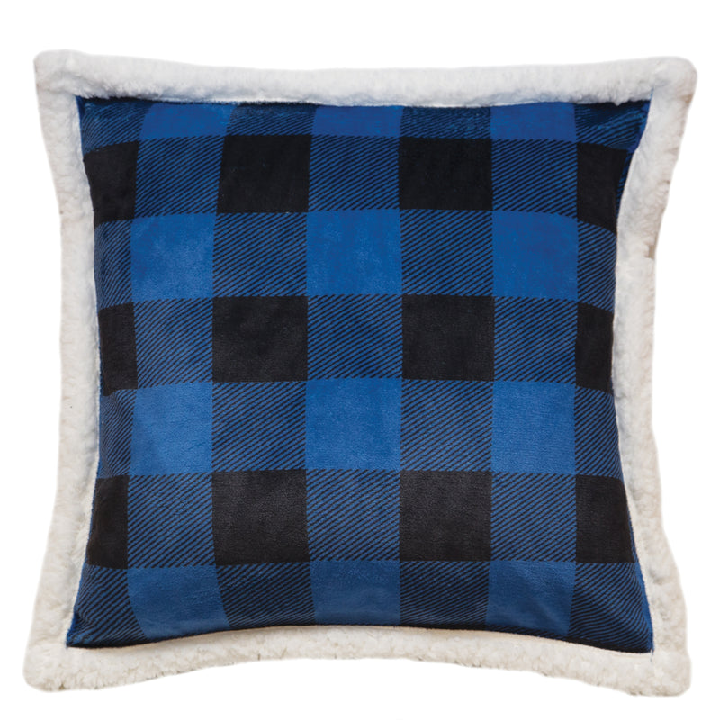Wrangler Blue Lumberjack Buffalo Plaid Sherpa Fleece Throw Pillow