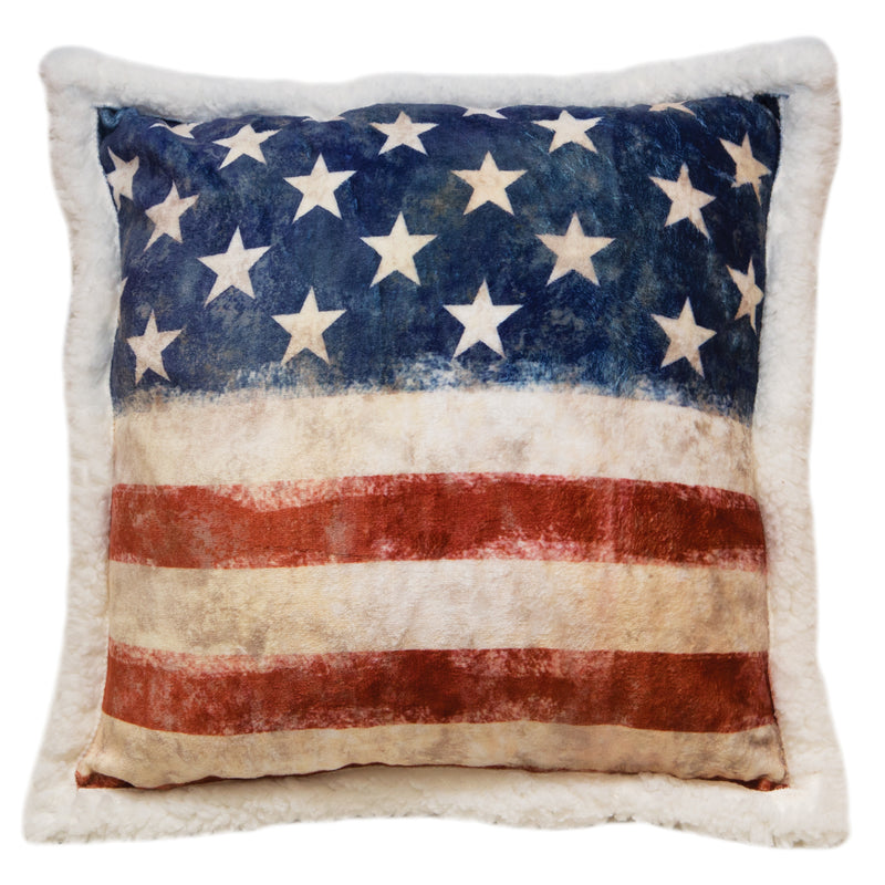 Wrangler Stars & Stripes USA American Flag Sherpa Fleece Throw Pillow