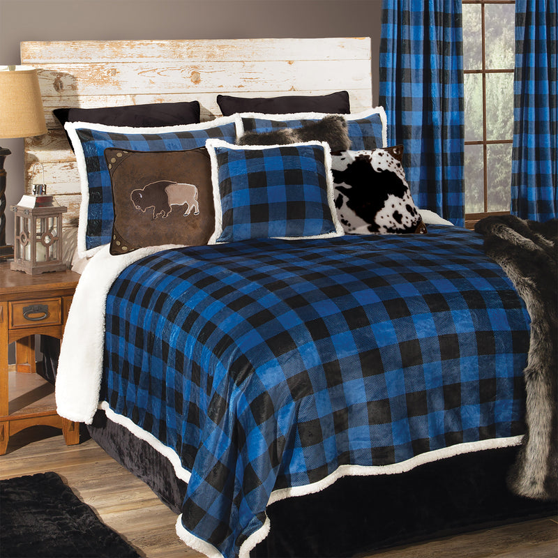 Wrangler Blue Lumberjack Sherpa Plaid Bedding Set