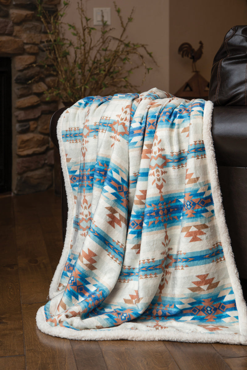Wrangler Stack Rock Southwestern Sherpa Throw Blanket
