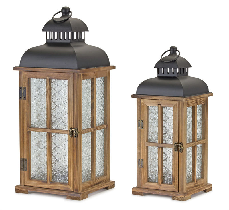 Wood and Metal Lanterns (Set of 2)