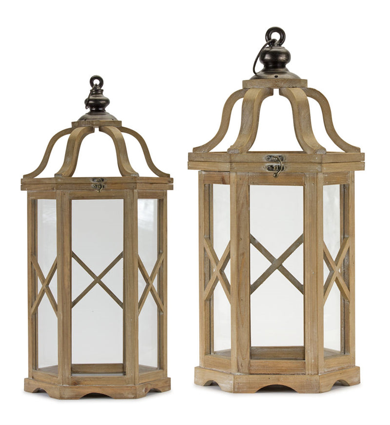 Wood and Metal Lanterns (Set of 2)