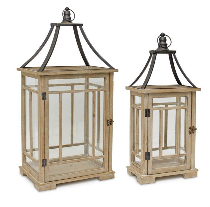 Metal and Wood Lantern (Set of 2)