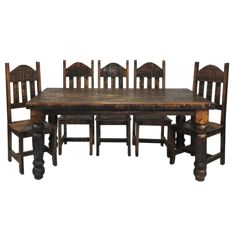 Oasis 6' Rustic Dining Table and 6 Oasis Rustic Chair (Wood Seat)