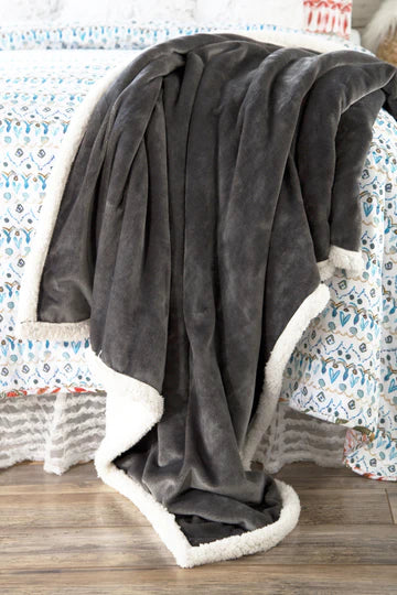 Grey Sherpa Plush Throw