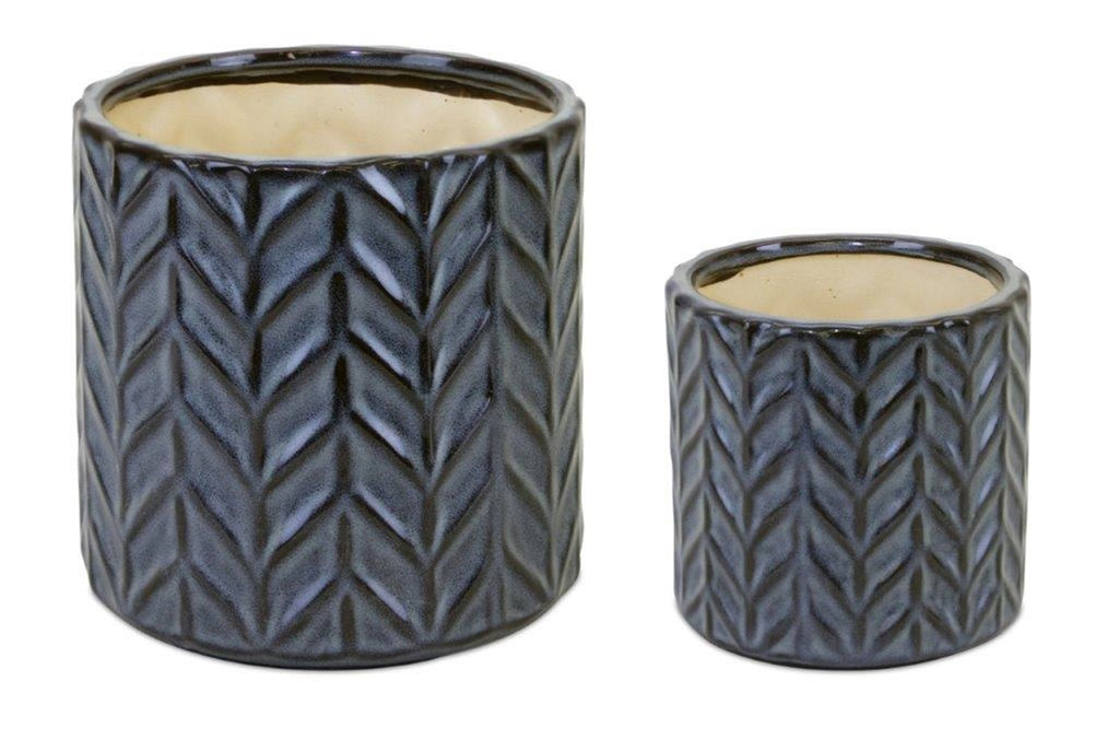 Blue Glazed Decorative Pots (Set of 3)