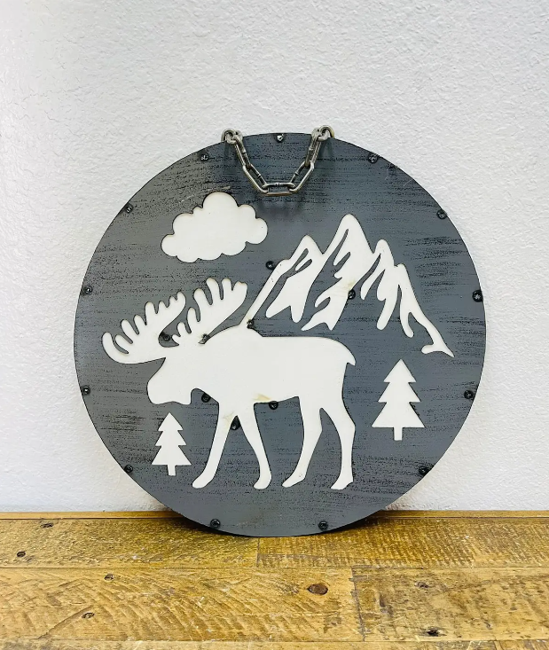 Round Metal Wall Sign, Moose