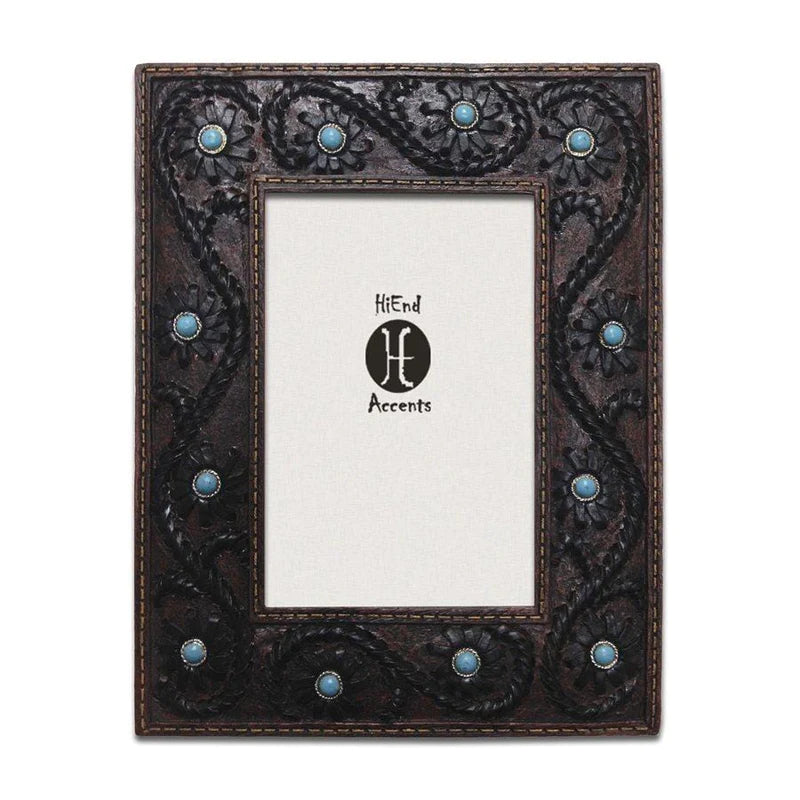 SCROLLED LACING W/ TURQUOISE STONES PICTURE FRAME