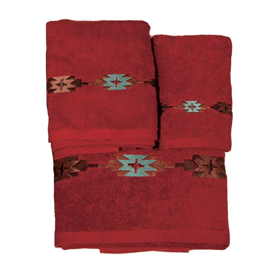 SOCORRO EMBROIDERED 3PC TOWEL SET, RED