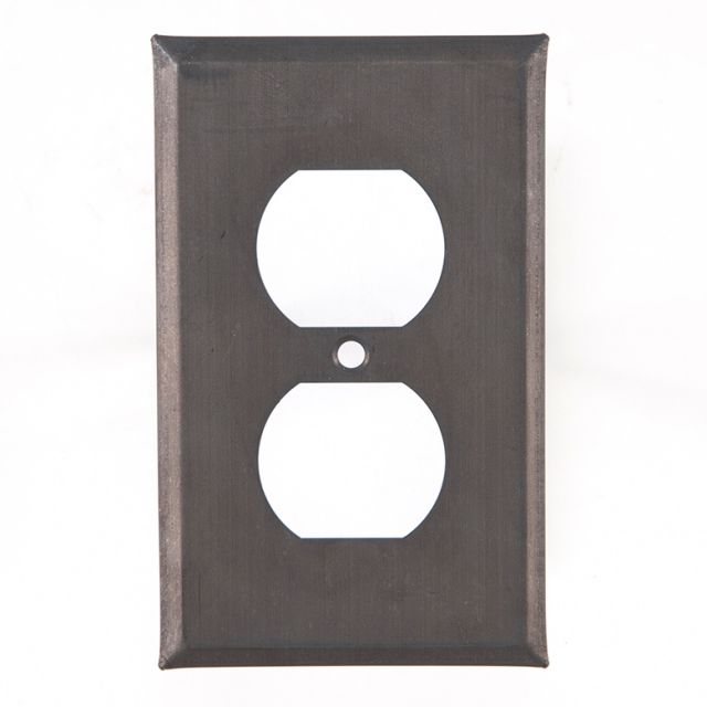 Single Outlet Cover Unpierced in Blackened Tin