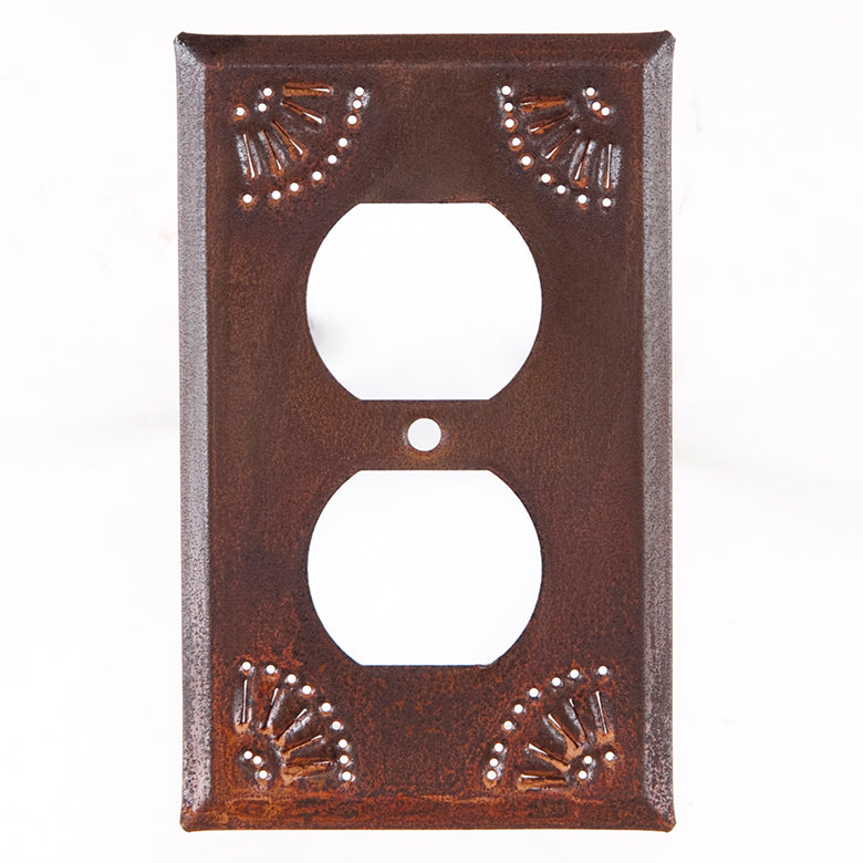 Single Outlet Cover with Chisel in Rustic Tin