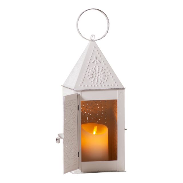 Square Lantern In Rustic White