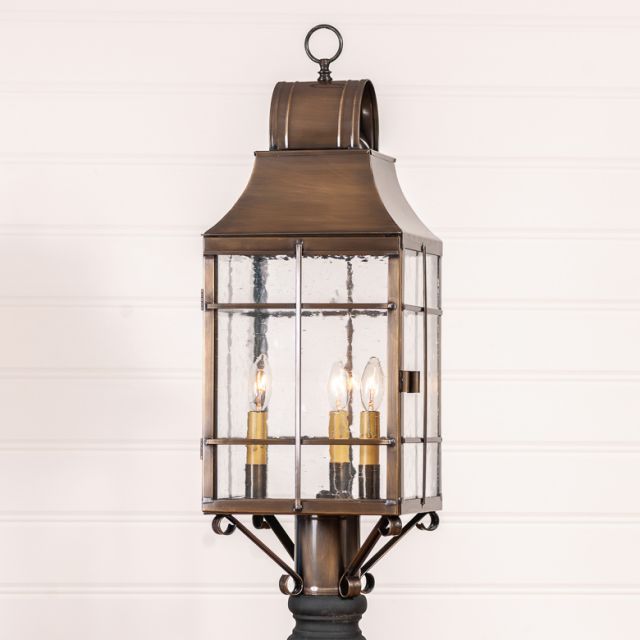 Stenton Outdoor Post Light in Solid Weathered Brass - 3 Light