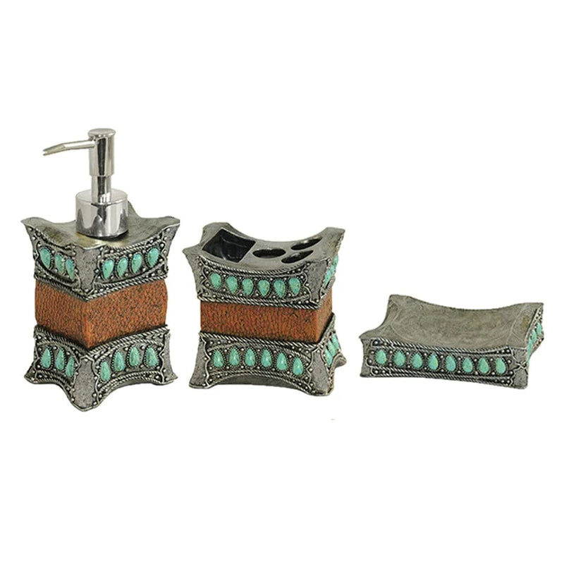 TURQUOISE 3PC BATH COUNTERTOP ACCESSORY SE