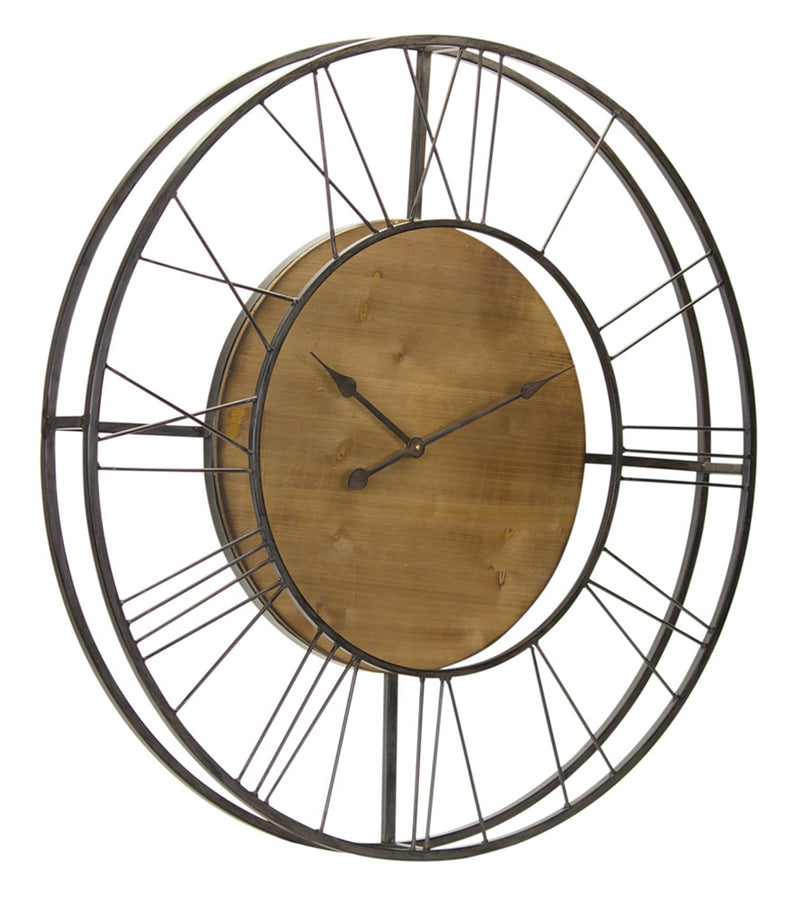 Wood and Metal Roman Numeral Wall Clock